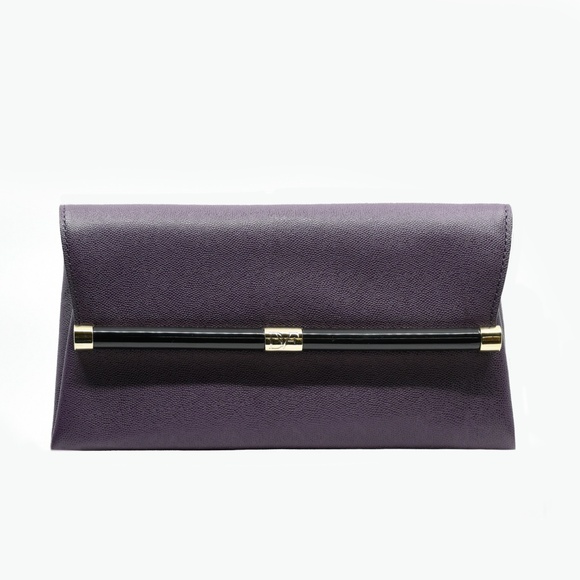 DVF Diane von Furstenberg 440 Caviar Leather Envelope Clutch in Eggplant NWT - Picture 1 of 13